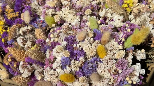 Bouquet of dried colorful statice flowers