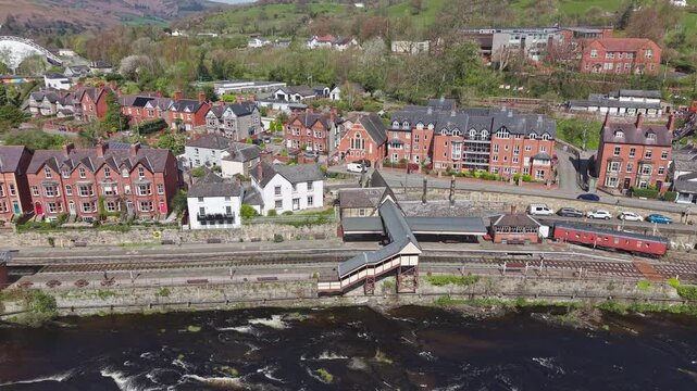 Llangollen railway station buildings and platforms, River Dee, Wales