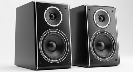Fototapeta premium Elegant black tower speakers a high fidelity audio experience for music lovers and home theaters