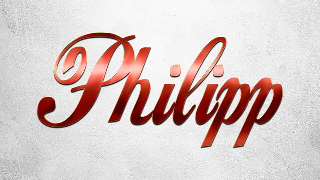 Red 3D text effect of name Philipp on silver background.