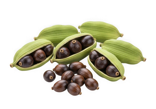 A pile of ackee seeds and pods isolated on transparent background