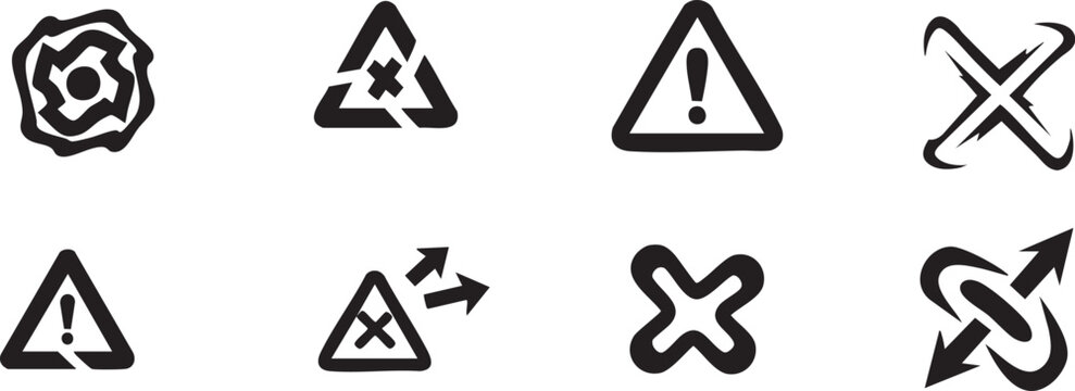 Industrial hazard warning and chemical safety silhouette icon set