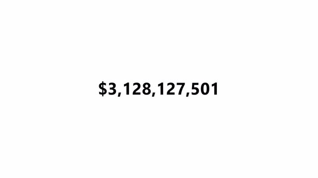 Dollar Counter Animation 0 to 5,000,000,000 on a transparent background, Animated five billion Dollars of Counting Numbers, in 4k with Alpha channel