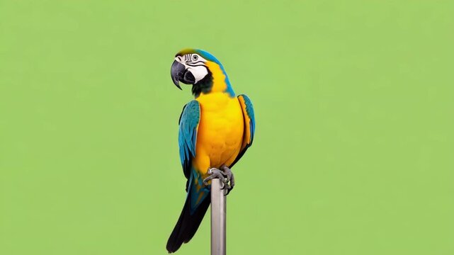 Blue and Gold Macaw Stock Video on Green Screen Background