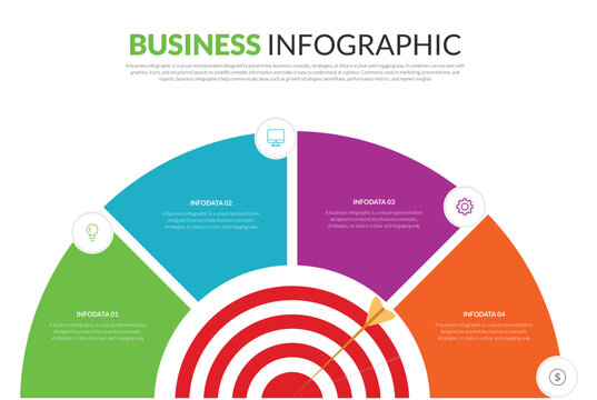 Business Infographic with Target and Circular Segments, Data Presentation and Strategy Visualization
