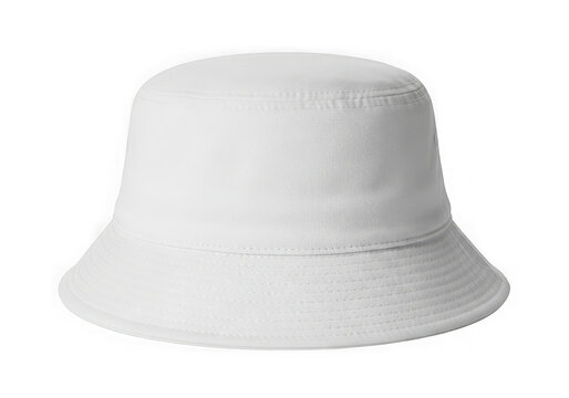 A white bucket hat made of woven straw material isolated on transparent background