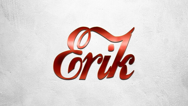 Red 3D text effect of name Erik on silver background.