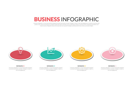 Business Infographic with Circular Icons, Visual Data Representation, Marketing and Business Strategies