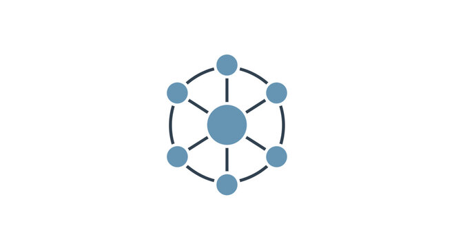 Network connection, blue atom, molecular structure, vector icon