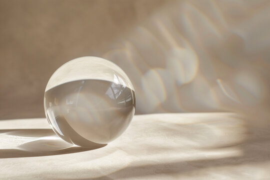Glass Sphere with Light Reflections and Soft Abstract Background