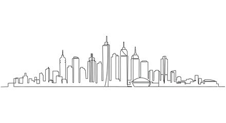 Fototapeta premium City skyline sketch with line art black and white city lights cityscape metropolis buildings
