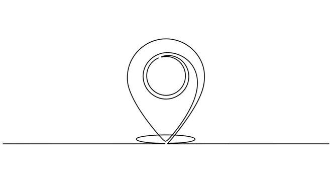 Single line drawing of a location pin with map marker line art black and white continuous line