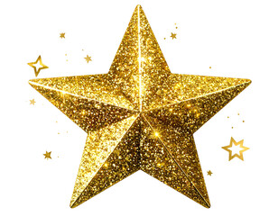 Obraz premium Gleaming golden star, shimmering with sparkle and surrounded by tiny stars
