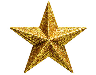 Obraz premium Glittering golden five-pointed star on a white background