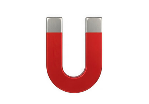A red horseshoe magnet with silver ends isolated on transparent background