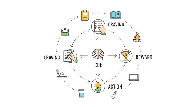 Hook, Loop, Habit, Formation, Cycle, Icons, Cue, Craving, Reward, Vector, Illustration