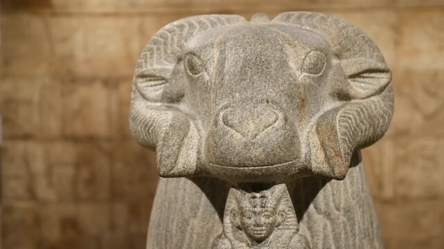 An ancient egyptian carved statue of a ram in an ancient tomb in egypt