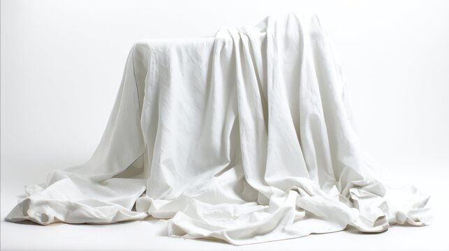 White fabric draped over an unseen object on a blank background