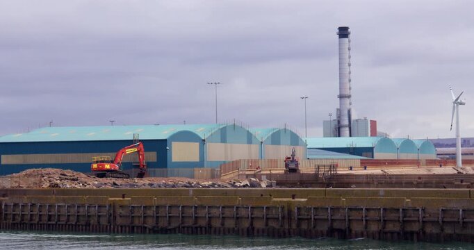 White shot of construction work on the edge of Shoreham Harbour