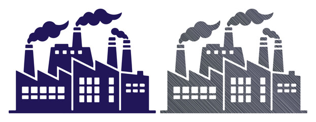 Obraz premium Industrial factory buildings emitting smoke from chimneys, representing manufacturing and pollution.