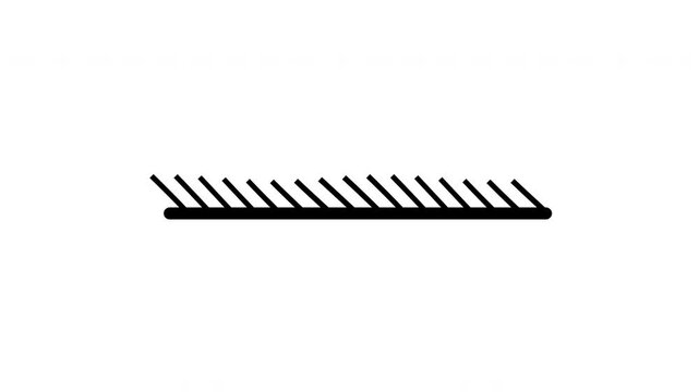 Clean abstract motion graphic featuring a horizontal black line with evenly spaced diagonal hatch strokes on a light background