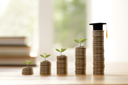 hat graduation model set on money coins saving for concept education and scholarships