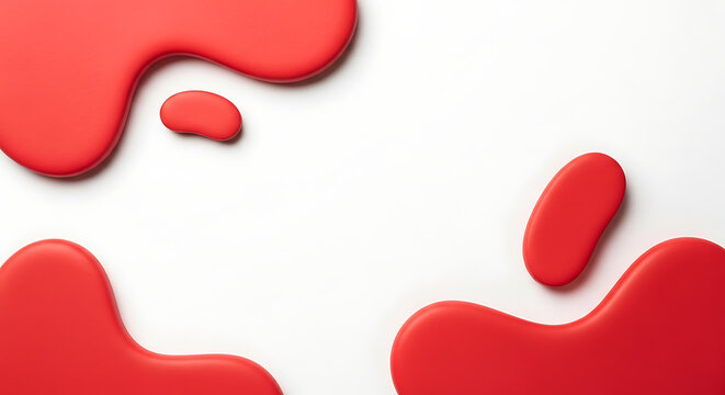 Abstract red liquid shapes on a white surface, fluid organic blobs, modern graphic element, smooth glossy texture