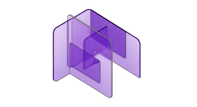 Abstract geometric shape, transparent purple cubes overlapping, creating an optical illusion, modern 3d rendering, futuristic architecture concept