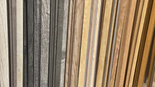 Wood trim samples in various colors and finishes