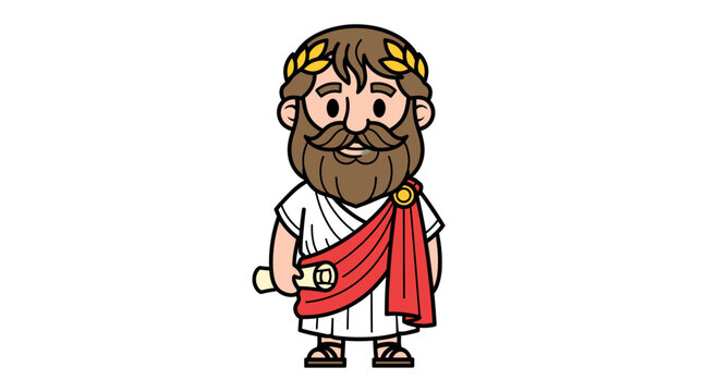 Roman Emperor Character Vector Illustration, Cartoon Ancient Ruler with Laurel Wreath and Scroll, Historical Figure Graphic for Educational Design Projects