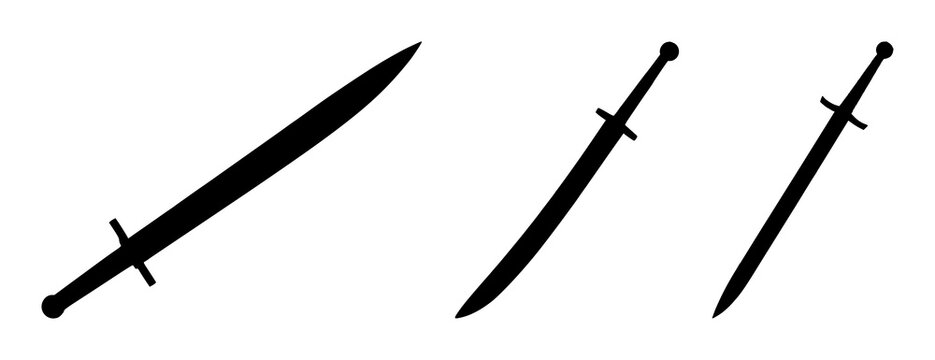 Black silhouette, white background: sword set with simple line art design featuring simple design, minimalist, black and white with illustrations and graphics