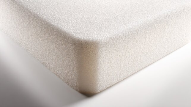 Close up of a white foam block with rounded corner on white background