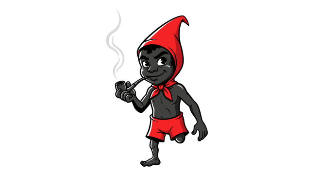 Saci Perere Folklore Character Vector Illustration, Brazilian Mythical One-Legged Boy with Red Cap and Smoking Pipe, Cartoon Style Graphic Design Element