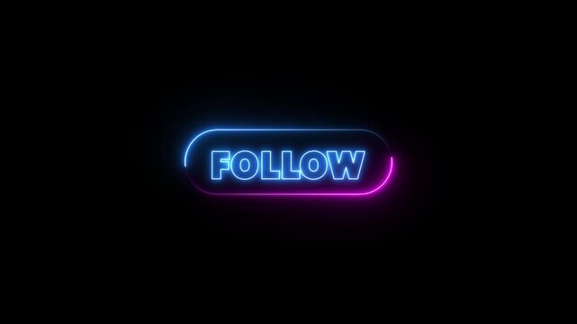 Bright neon follow button in blue and pink glow, ideal for social media
