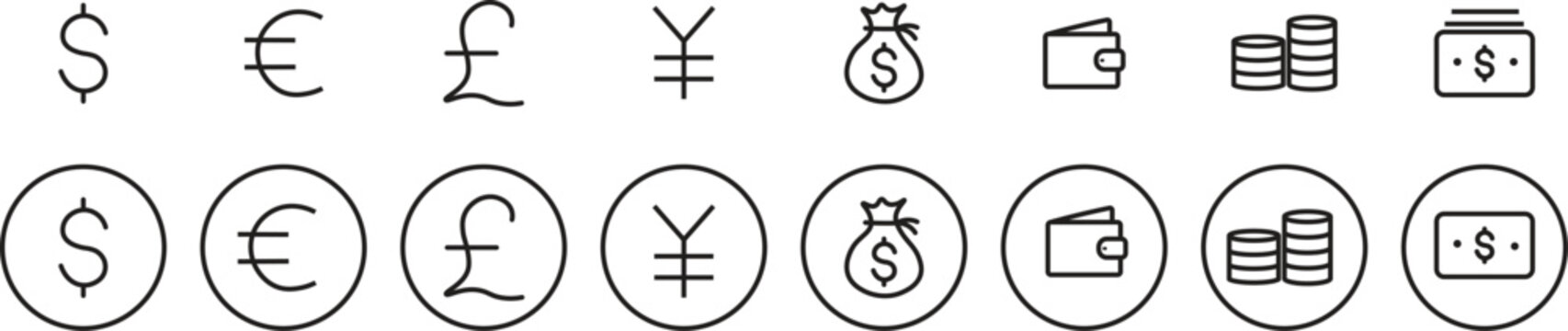Currency and finance line icon set. Simple money and finance line icons set including wallet ATM. banking savings currency exchange vector outline symbols
