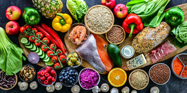 Food products representing balanced diet