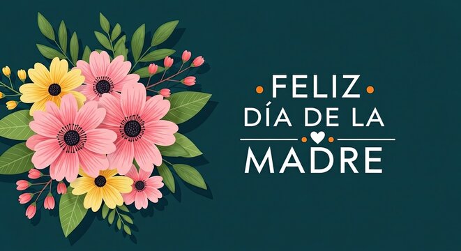 Feliz Dia de la Madre Greeting with Beautiful Pink and Yellow Flowers