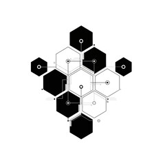 Obraz premium Black and white hexagon shapes connected.