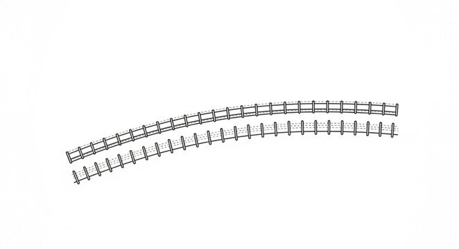Curved train tracks with white background.