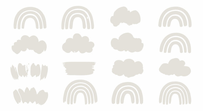 Gray rainbow and cloud shapes icons.