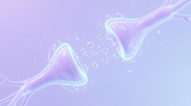 3D Purple Neuron Terminal With Ring Structure And Iridescent Sphere On Lavender Background