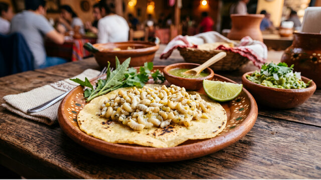 Escamoles from Mexico &ndash; edible ant larvae, known as insect caviar, nutty buttery flavor, served on a tortilla.