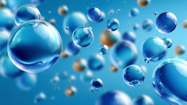 Abstract of Blue Bubbles: An elegant display of ethereal water droplets, each one a universe unto itself, suspended in a weightless dance. Captures the serenity of life's foundation. 