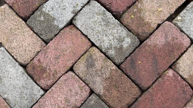 Pavers laid in a herringbone pattern on the ground