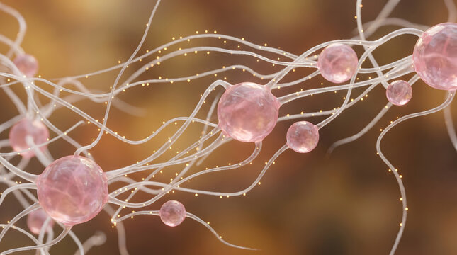 3D neuron axon dendrite synapse connection pink white brain biology science medical