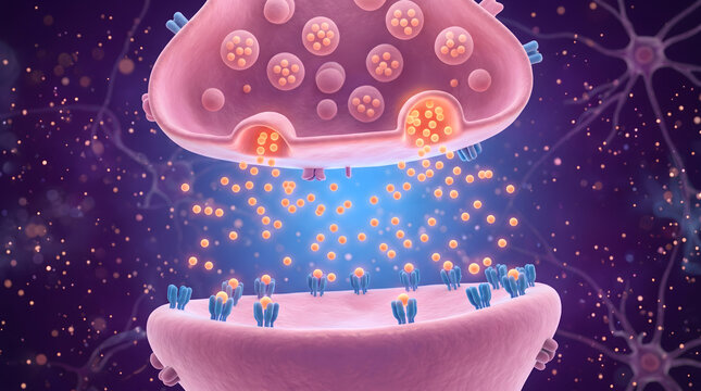 3D Synapse Neurotransmitter Release Vesicle Receptor Nerve Signal Brain Biology Anatomy Illustration