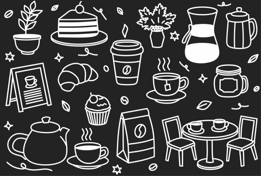 Chalkboard Cafe and Bakery Doodle Illustration 