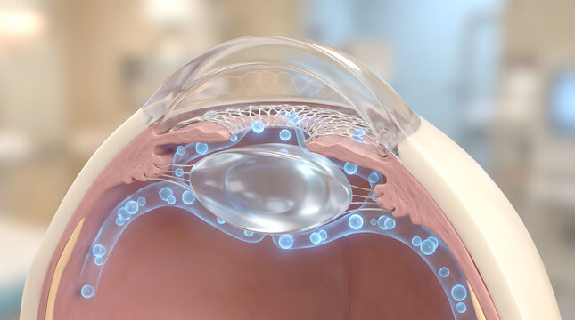 3D Eye Cross Section Transparent Intraocular Lens Drug Mesh Delivery Ophthalmic Anatomy Biology