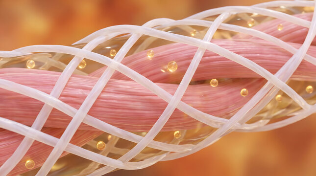 3D Muscle Fiber Bundle Perimysium Connective Band Gold Nanoparticle Biology Anatomy Research