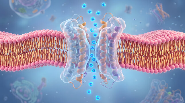 3D Cell Membrane Aquaporin Ion Channel Blue Molecule Transport Biology Physiology Medical Research